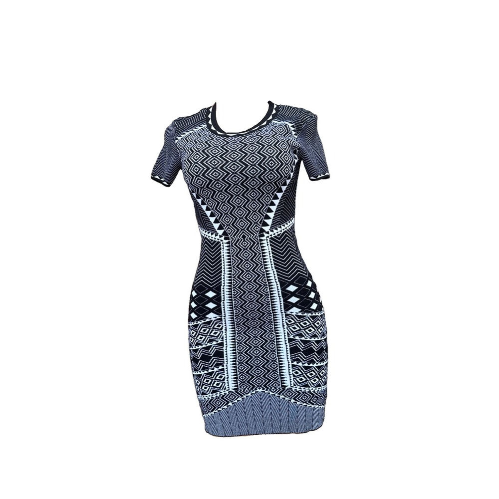 Felicity & Coco Black and White Pattered Knit Mini Dress New WT Size XS